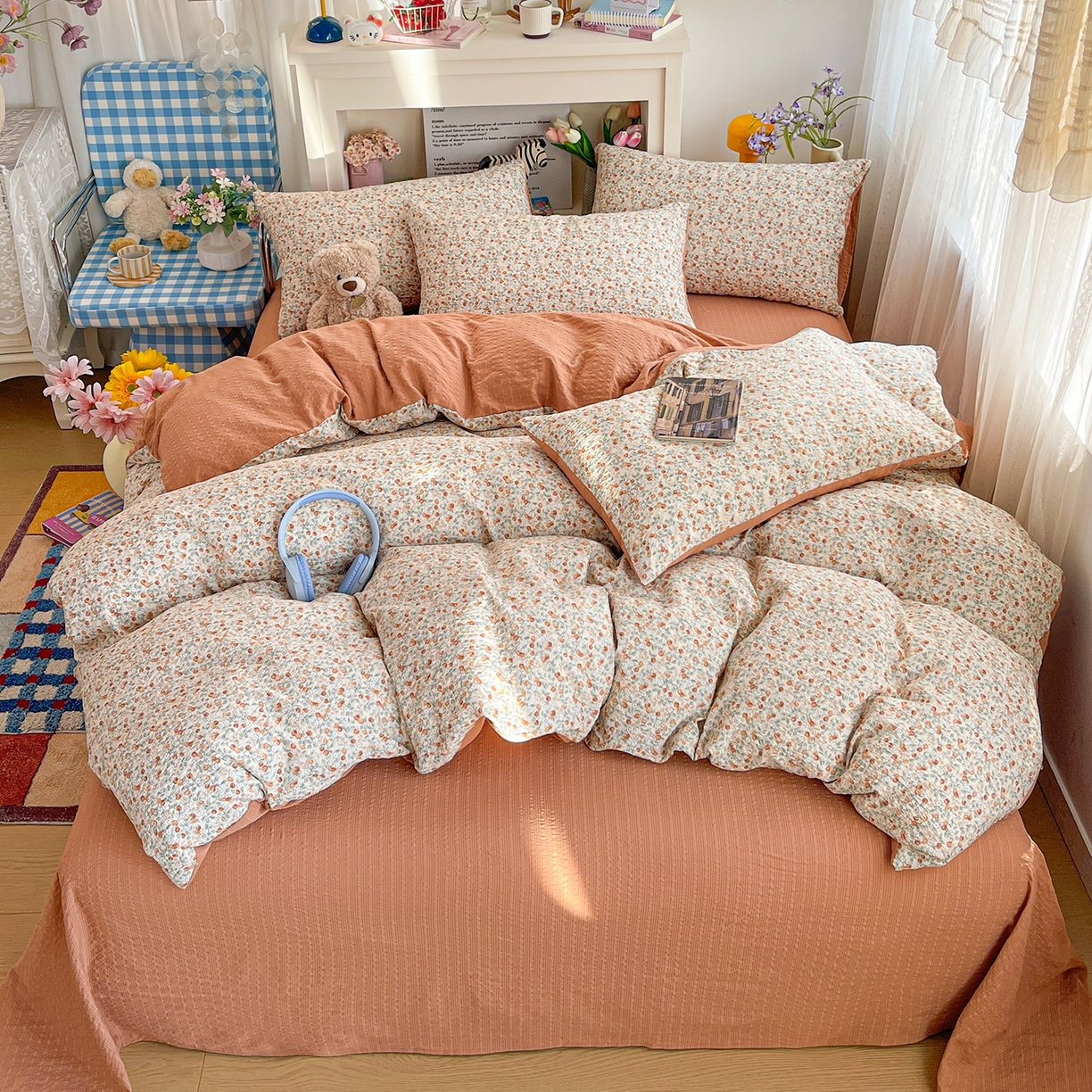 91家纺网 家纺一手货源 找家纺 N先生+V 13814689556 发大图/买家秀 2026新款A类软糯糯泡芙纱四件套 沐沁