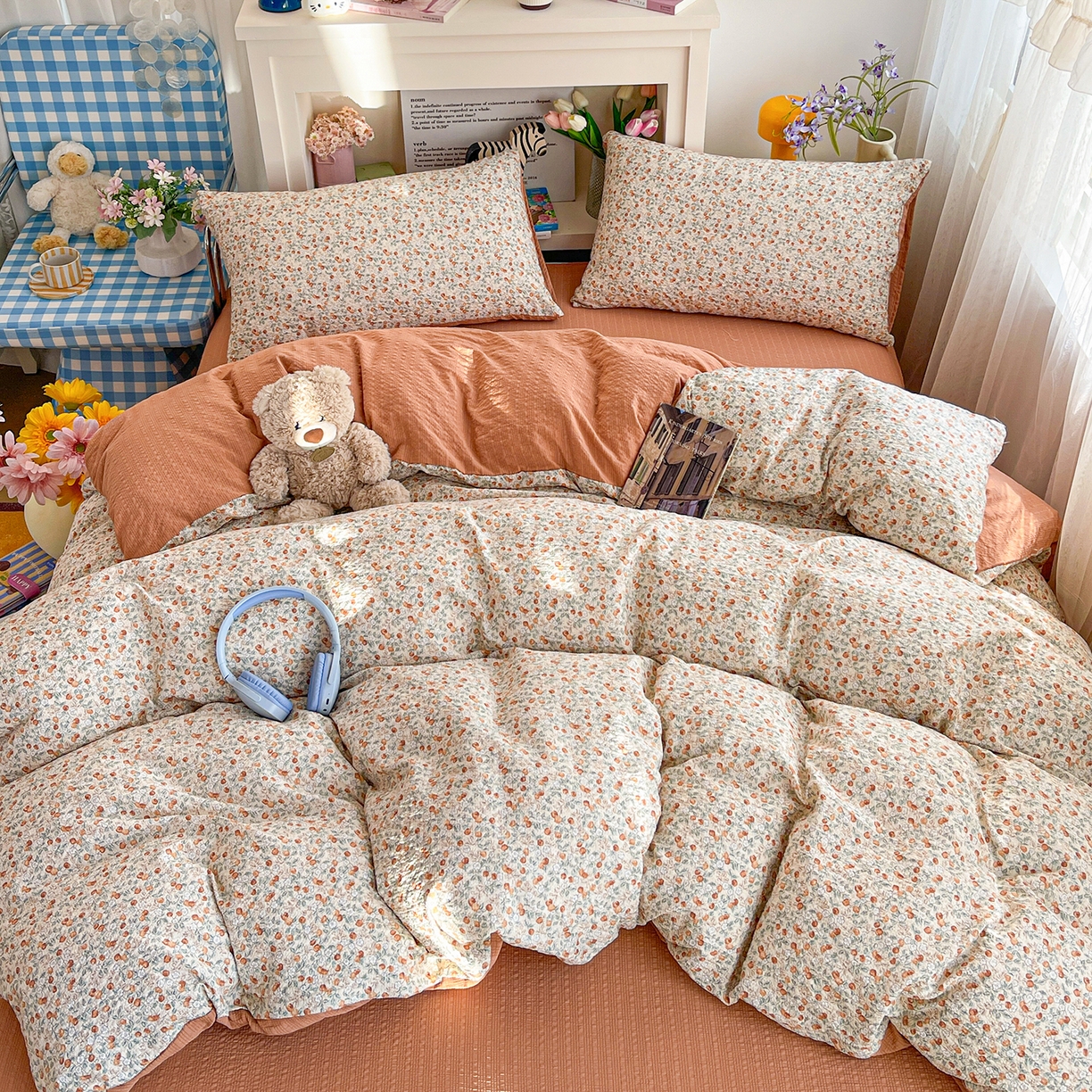 91家纺网 家纺一手货源 找家纺 N先生+V 13814689556 发大图/买家秀 2026新款A类软糯糯泡芙纱四件套 沐沁