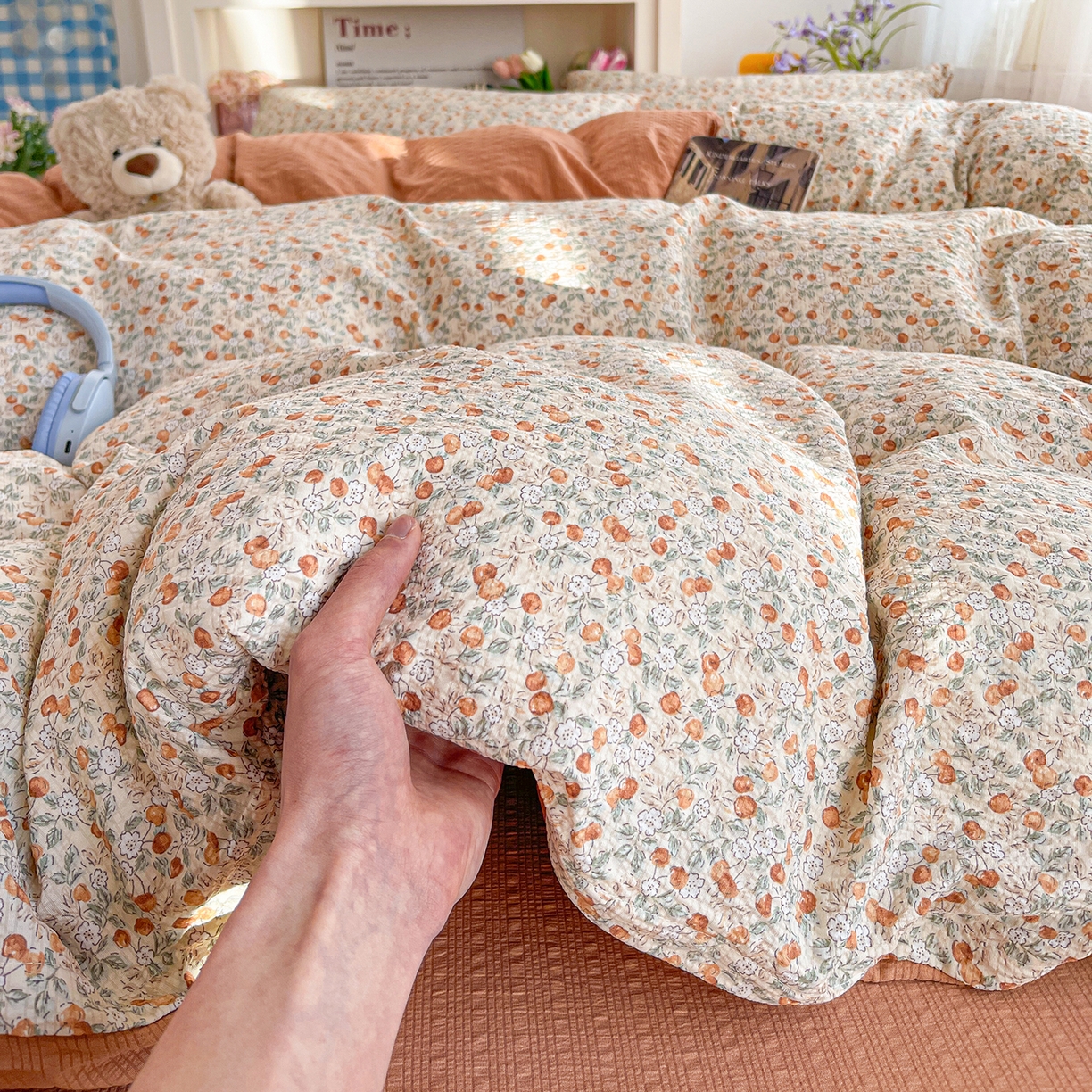 91家纺网 家纺一手货源 找家纺 N先生+V 13814689556 发大图/买家秀 2026新款A类软糯糯泡芙纱四件套 沐沁