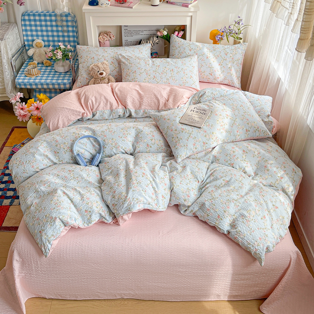 91家纺网 家纺一手货源 找家纺 N先生+V 13814689556 发大图/买家秀 2026新款A类软糯糯泡芙纱四件套 若棠