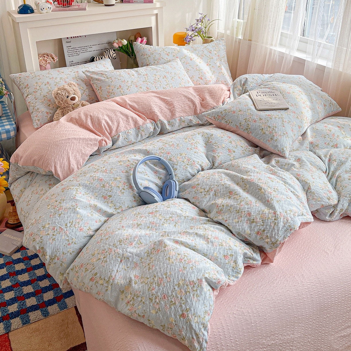 91家纺网 家纺一手货源 找家纺 N先生+V 13814689556 发大图/买家秀 2026新款A类软糯糯泡芙纱四件套 若棠