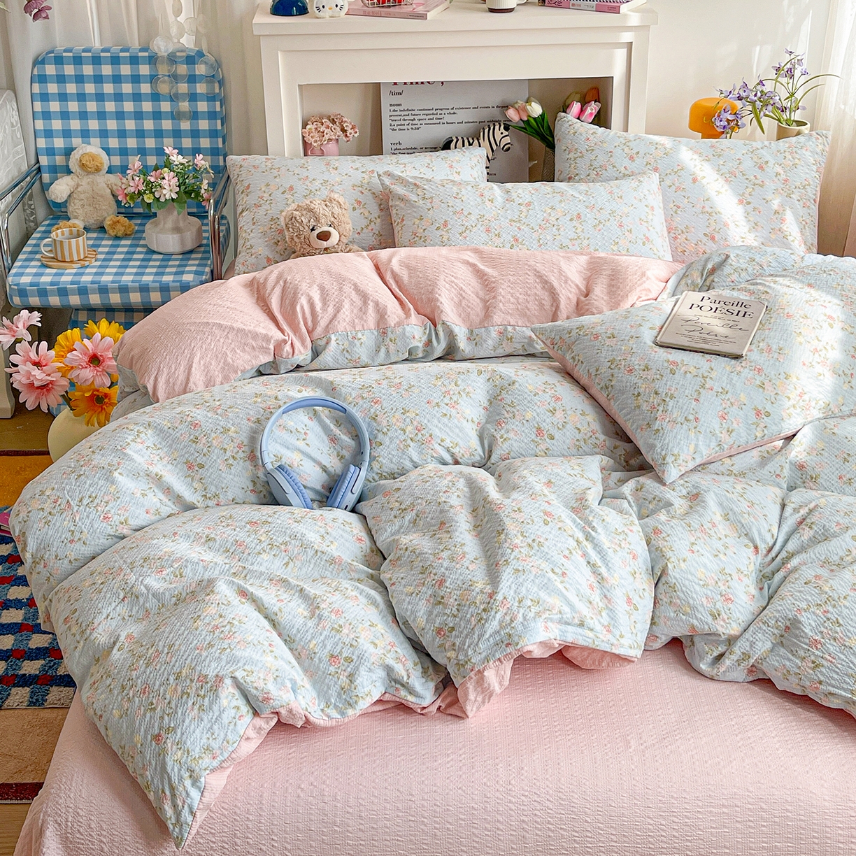 91家纺网 家纺一手货源 找家纺 N先生+V 13814689556 发大图/买家秀 2026新款A类软糯糯泡芙纱四件套 若棠