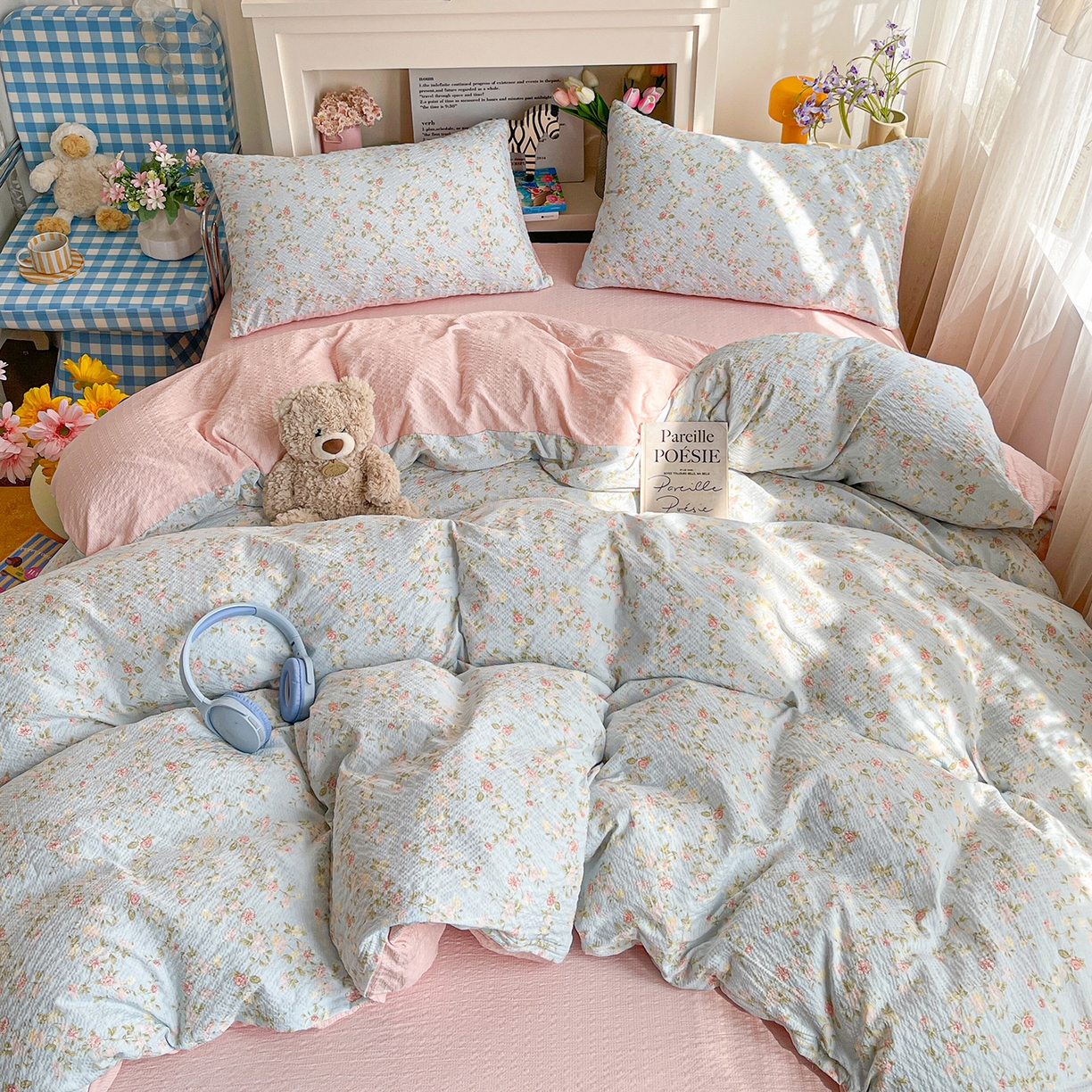 91家纺网 家纺一手货源 找家纺 N先生+V 13814689556 发大图/买家秀 2026新款A类软糯糯泡芙纱四件套 若棠