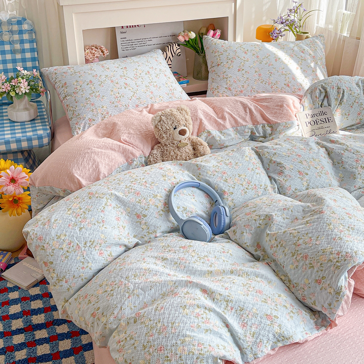 91家纺网 家纺一手货源 找家纺 N先生+V 13814689556 发大图/买家秀 2026新款A类软糯糯泡芙纱四件套 若棠