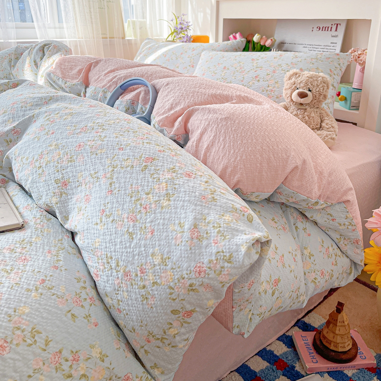 91家纺网 家纺一手货源 找家纺 N先生+V 13814689556 发大图/买家秀 2026新款A类软糯糯泡芙纱四件套 若棠