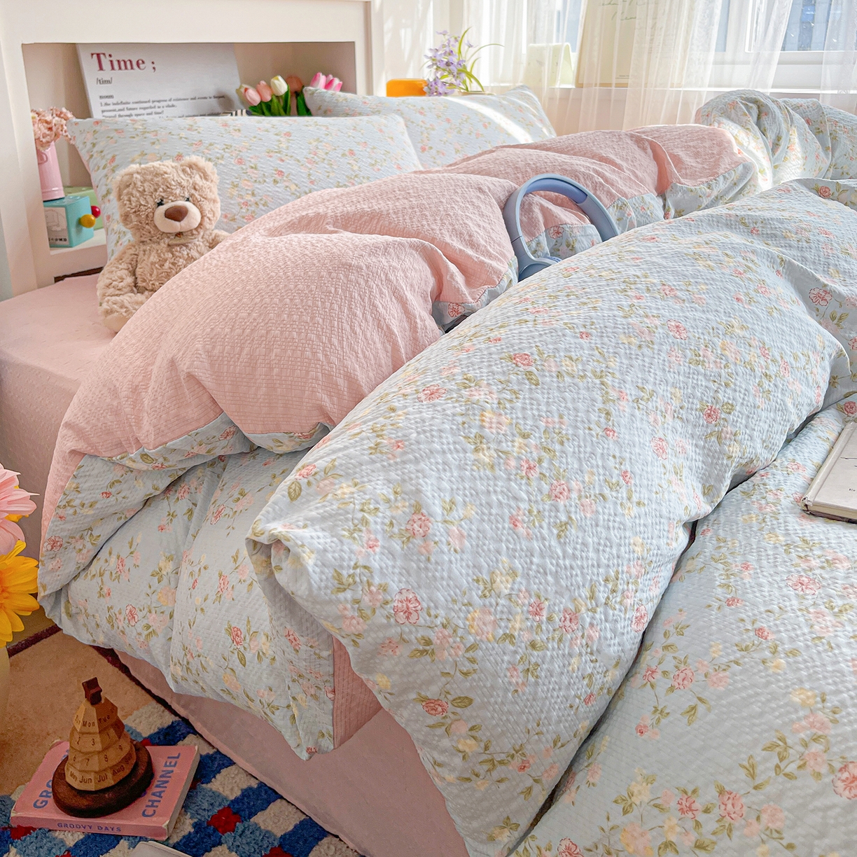 91家纺网 家纺一手货源 找家纺 N先生+V 13814689556 发大图/买家秀 2026新款A类软糯糯泡芙纱四件套 若棠