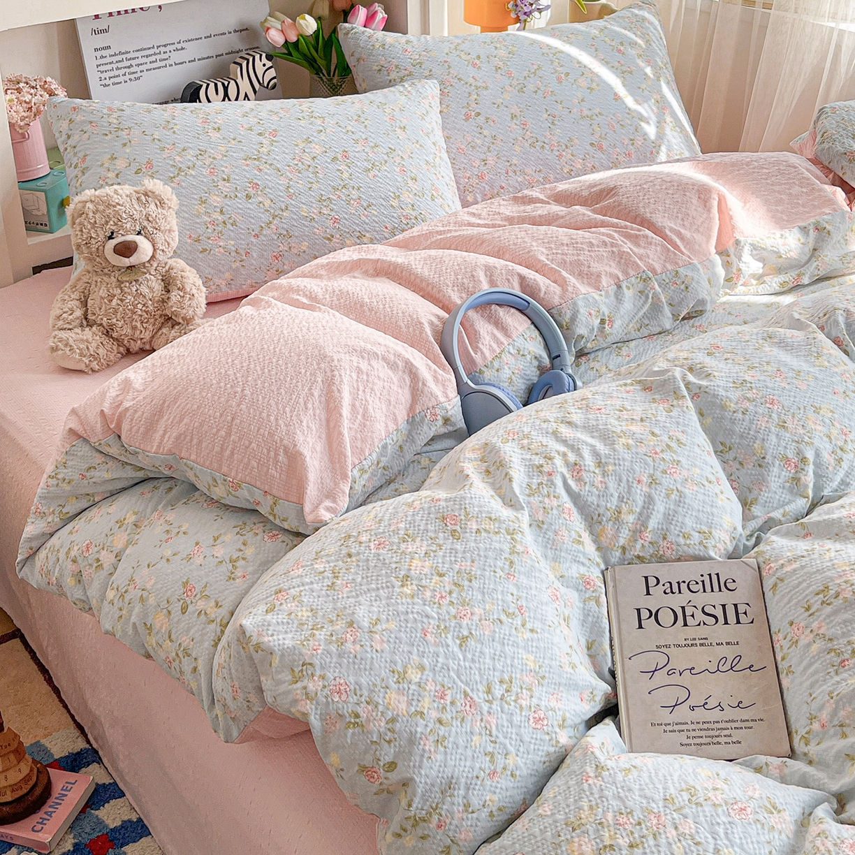 91家纺网 家纺一手货源 找家纺 N先生+V 13814689556 发大图/买家秀 2026新款A类软糯糯泡芙纱四件套 若棠