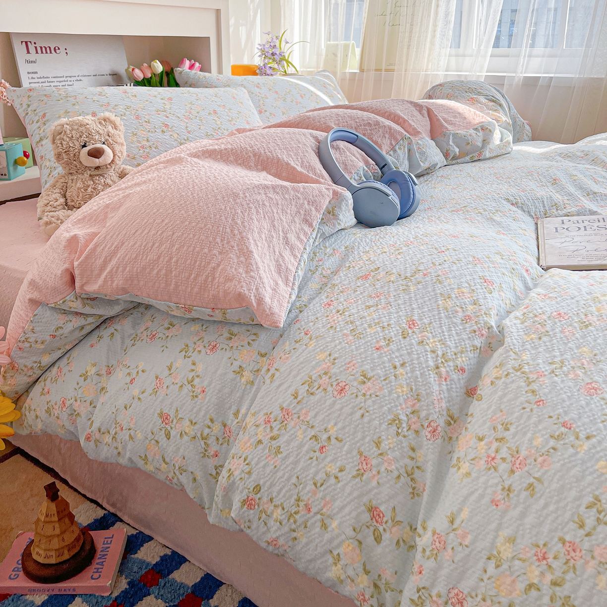 91家纺网 家纺一手货源 找家纺 N先生+V 13814689556 发大图/买家秀 2026新款A类软糯糯泡芙纱四件套 若棠