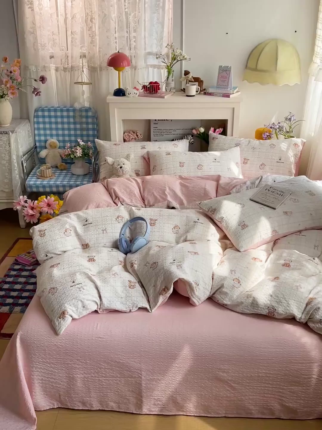 91家纺网 家纺一手货源 找家纺 N先生+V 13814689556 发大图/买家秀 2026新款A类软糯糯泡芙纱四件套 甜心萌宠