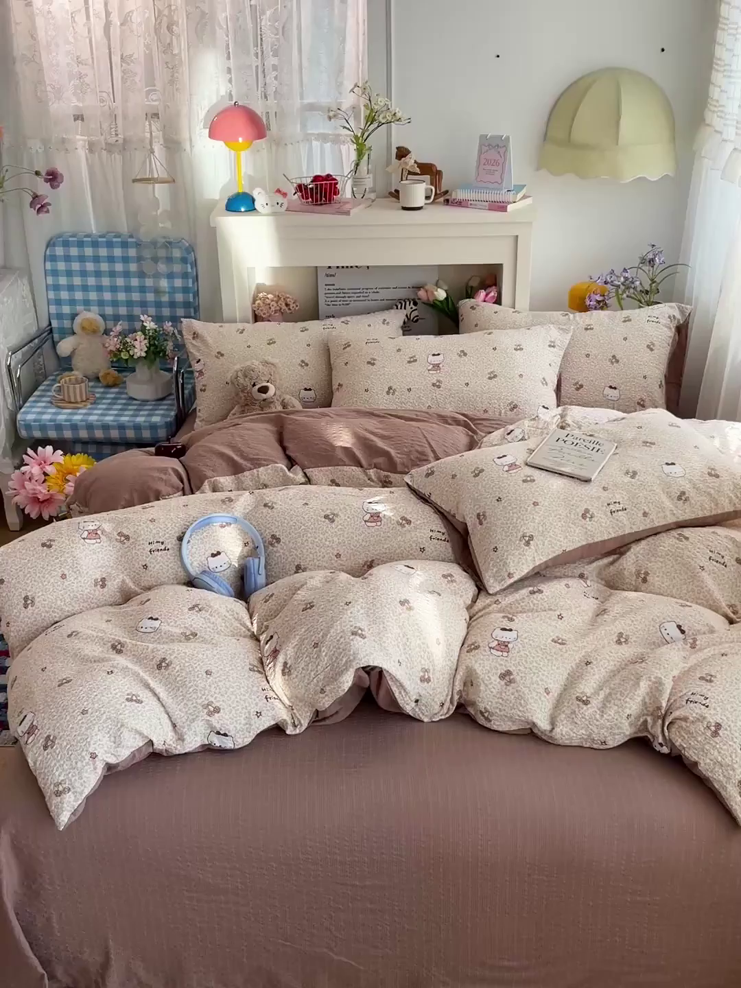 91家纺网 家纺一手货源 找家纺 N先生+V 13814689556 发大图/买家秀 2026新款A类软糯糯泡芙纱四件套 樱桃猫咪