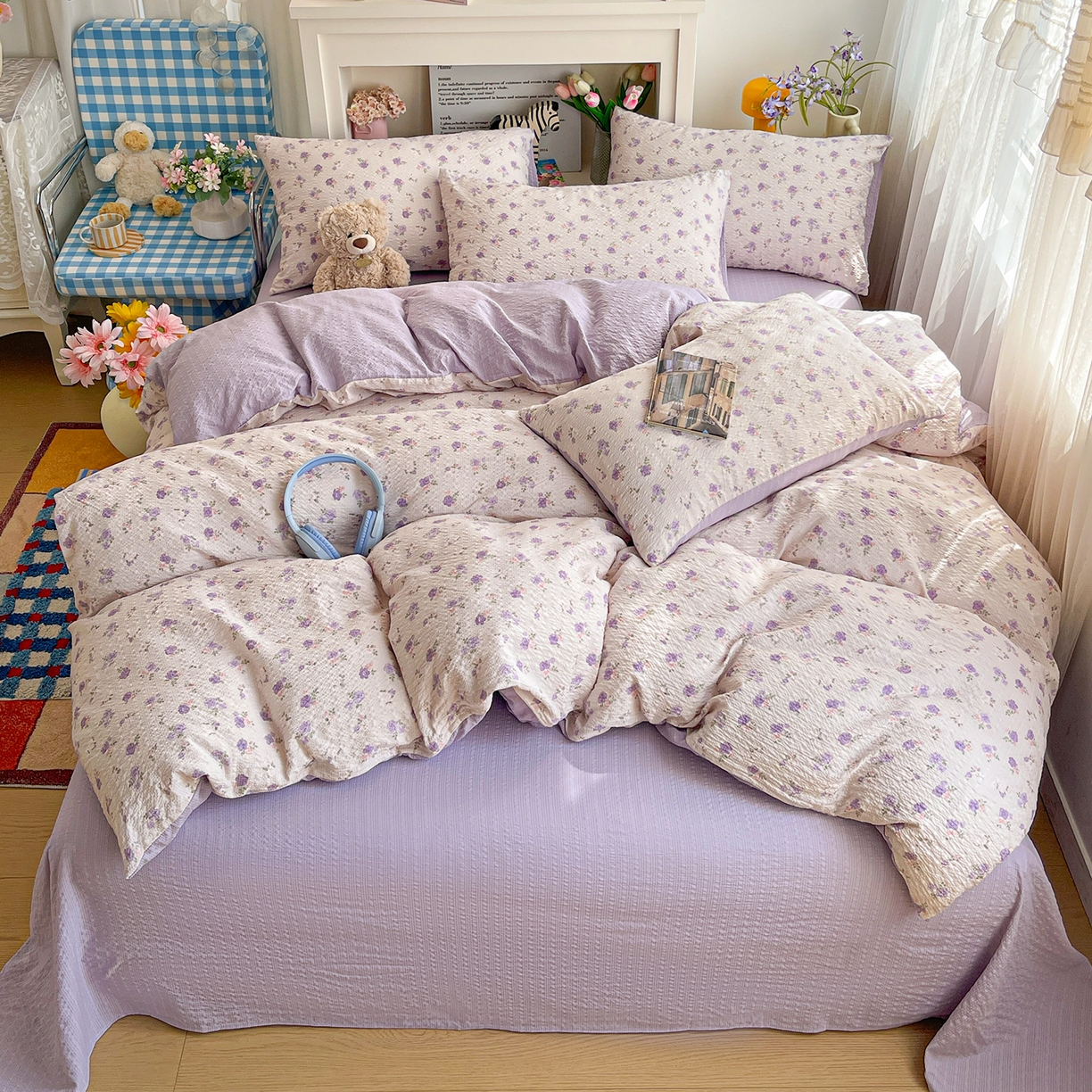 91家纺网 家纺一手货源 找家纺 N先生+V 13814689556 发大图/买家秀 2026新款A类软糯糯泡芙纱四件套 芷琳