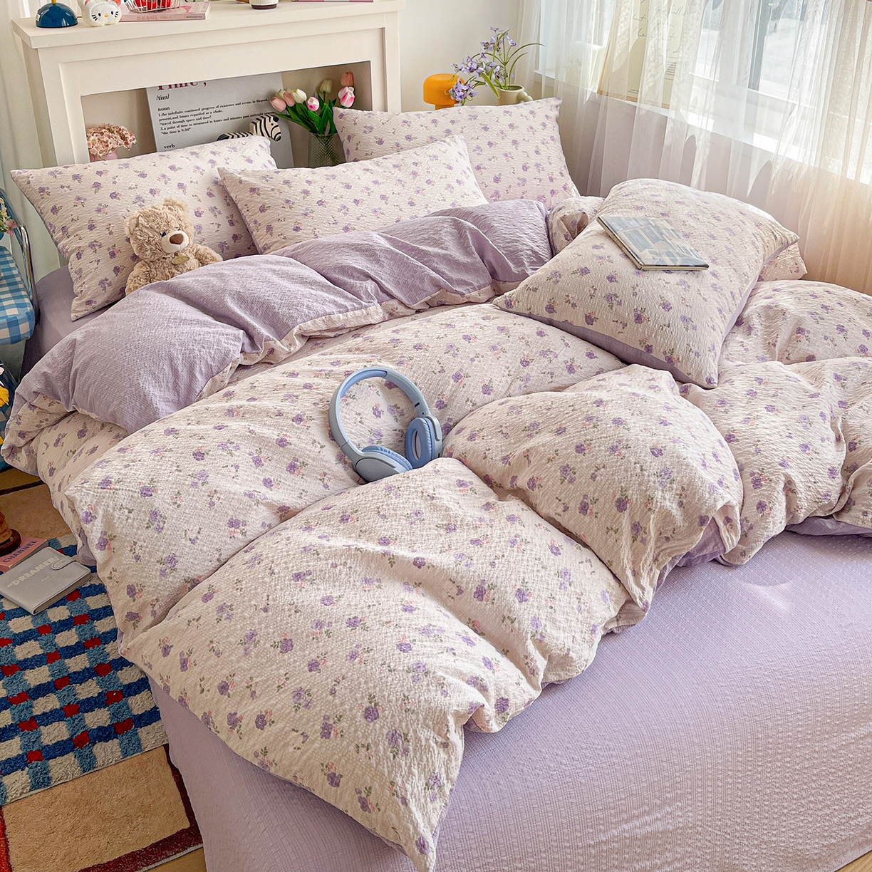 91家纺网 家纺一手货源 找家纺 N先生+V 13814689556 发大图/买家秀 2026新款A类软糯糯泡芙纱四件套 芷琳