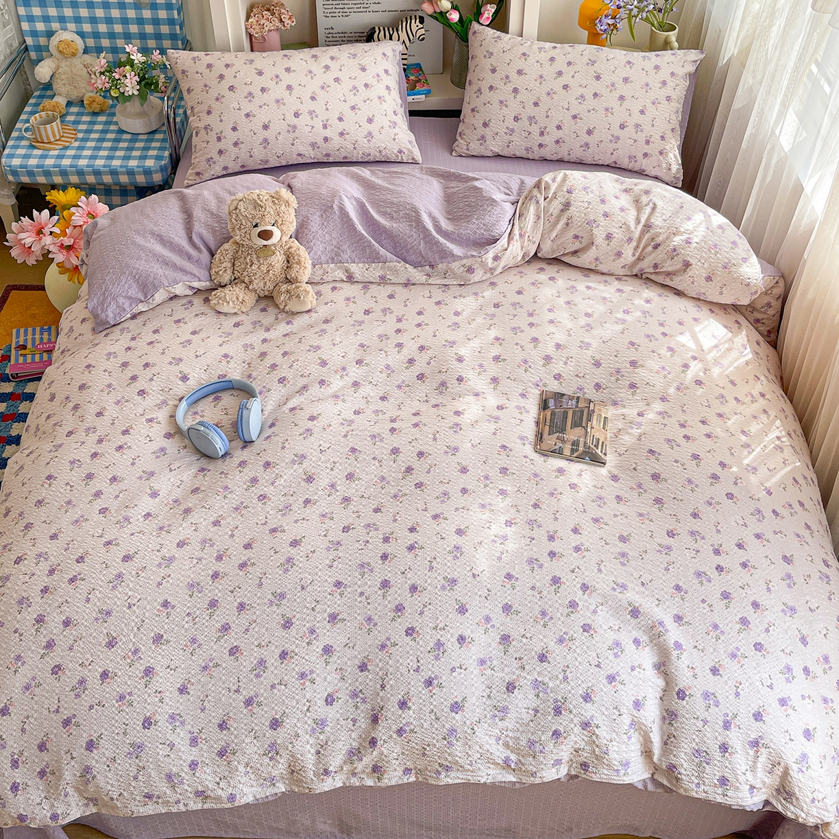 91家纺网 家纺一手货源 找家纺 N先生+V 13814689556 发大图/买家秀 2026新款A类软糯糯泡芙纱四件套 芷琳