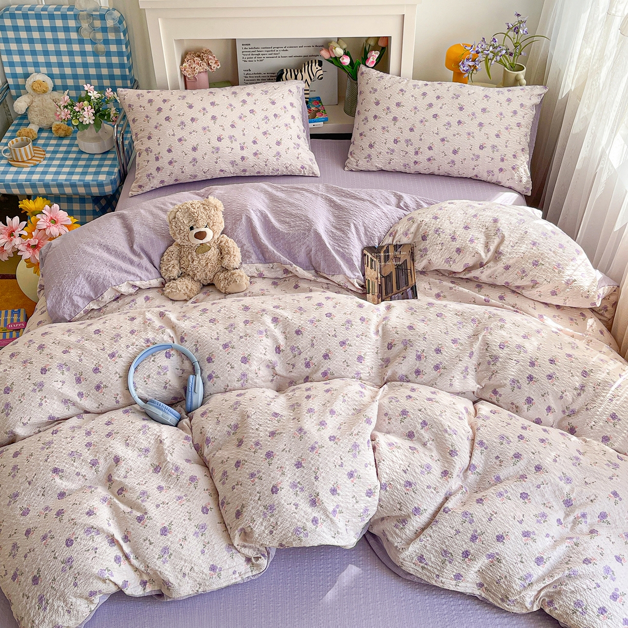 91家纺网 家纺一手货源 找家纺 N先生+V 13814689556 发大图/买家秀 2026新款A类软糯糯泡芙纱四件套 芷琳