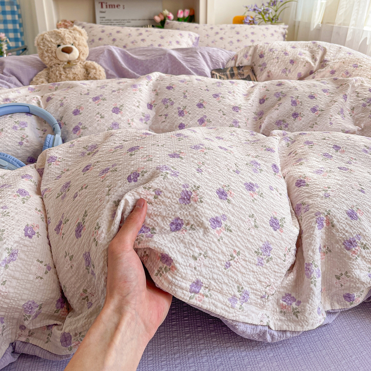 91家纺网 家纺一手货源 找家纺 N先生+V 13814689556 发大图/买家秀 2026新款A类软糯糯泡芙纱四件套 芷琳