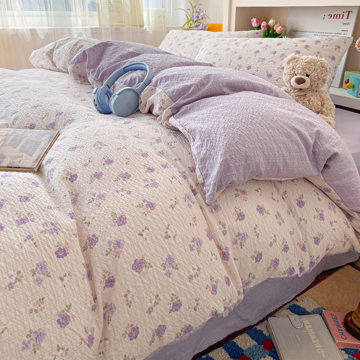 91家纺网 家纺一手货源 找家纺 N先生+V 13814689556 发大图/买家秀 2026新款A类软糯糯泡芙纱四件套 芷琳