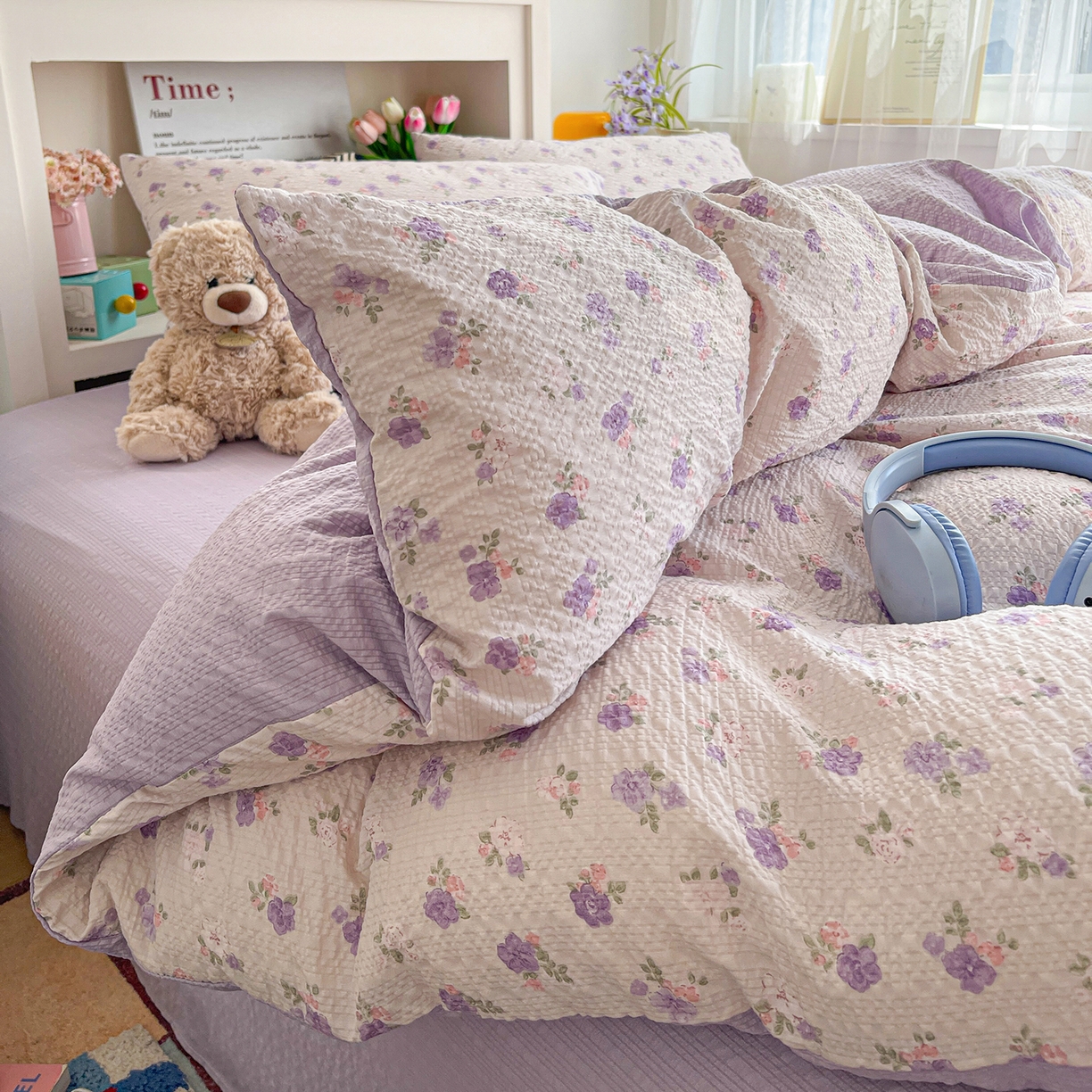 91家纺网 家纺一手货源 找家纺 N先生+V 13814689556 发大图/买家秀 2026新款A类软糯糯泡芙纱四件套 芷琳