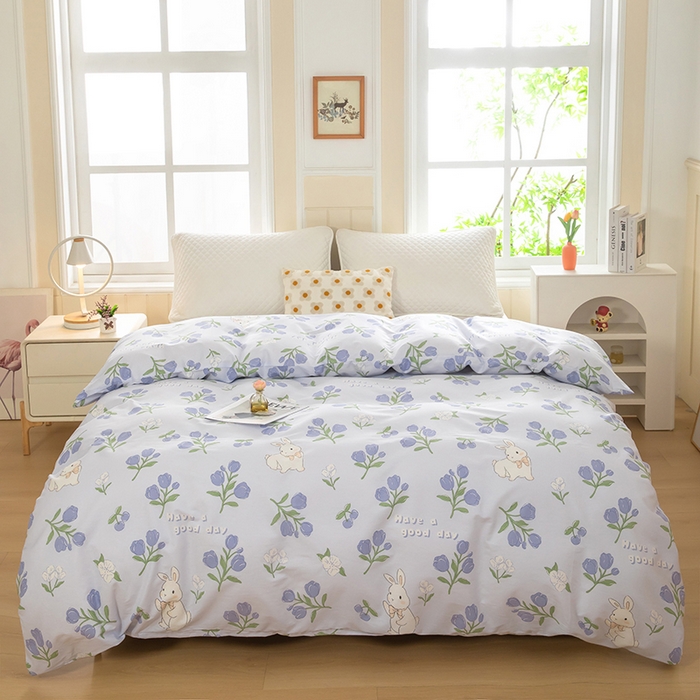  雨萝家纺 新款12868全棉被罩纯棉被套 紫韵