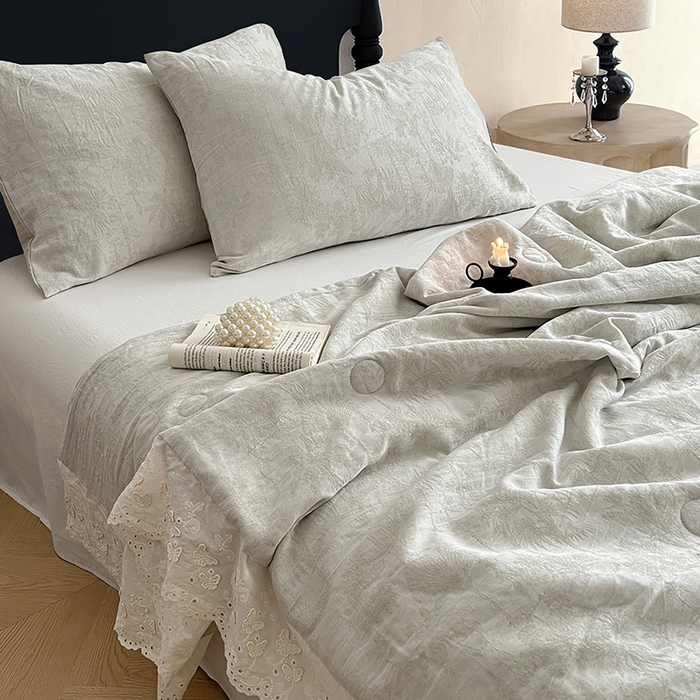 91家纺网 家纺一手货源 找家纺 VIP被业 2026新款棉麻莱塞尔蚕蛹凉感A类夏被四件套空调被 夏洛绿