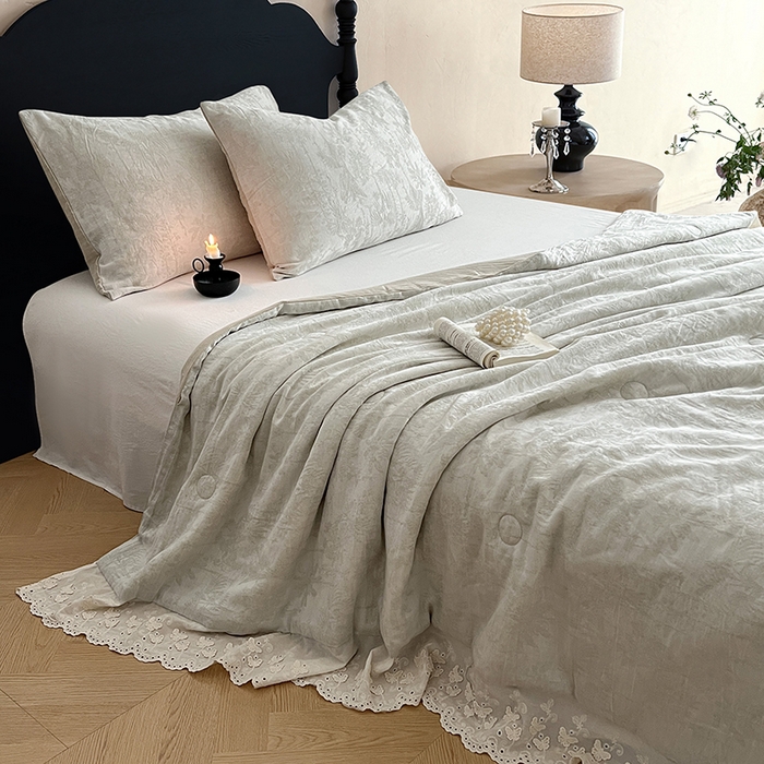 91家纺网 家纺一手货源 找家纺 VIP被业 2026新款棉麻莱塞尔蚕蛹凉感A类夏被四件套空调被 夏洛绿