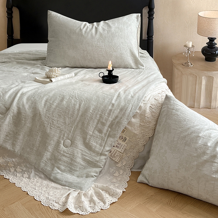 91家纺网 家纺一手货源 找家纺 VIP被业 2026新款棉麻莱塞尔蚕蛹凉感A类夏被四件套空调被 夏洛绿