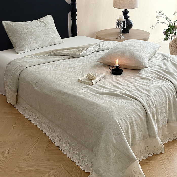 91家纺网 家纺一手货源 找家纺 VIP被业 2026新款棉麻莱塞尔蚕蛹凉感A类夏被四件套空调被 夏洛绿