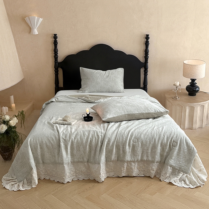 91家纺网 家纺一手货源 找家纺 VIP被业 2026新款棉麻莱塞尔蚕蛹凉感A类夏被四件套空调被 夏洛绿