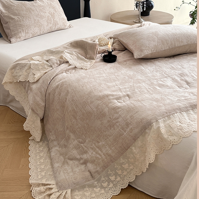 91家纺网 家纺一手货源 找家纺 VIP被业 2026新款棉麻莱塞尔蚕蛹凉感A类夏被四件套空调被 夏洛咖