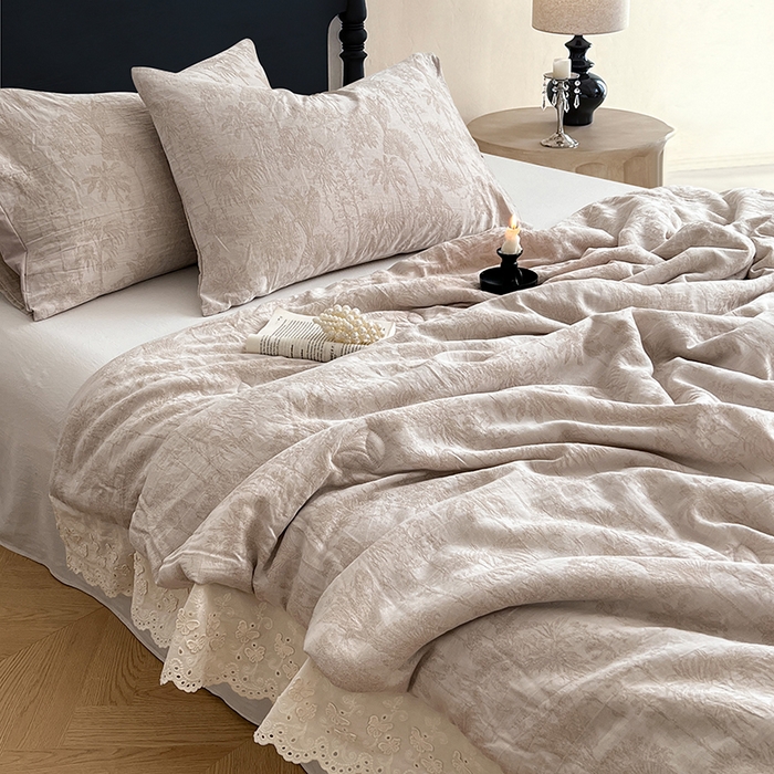 91家纺网 家纺一手货源 找家纺 VIP被业 2026新款棉麻莱塞尔蚕蛹凉感A类夏被四件套空调被 夏洛咖