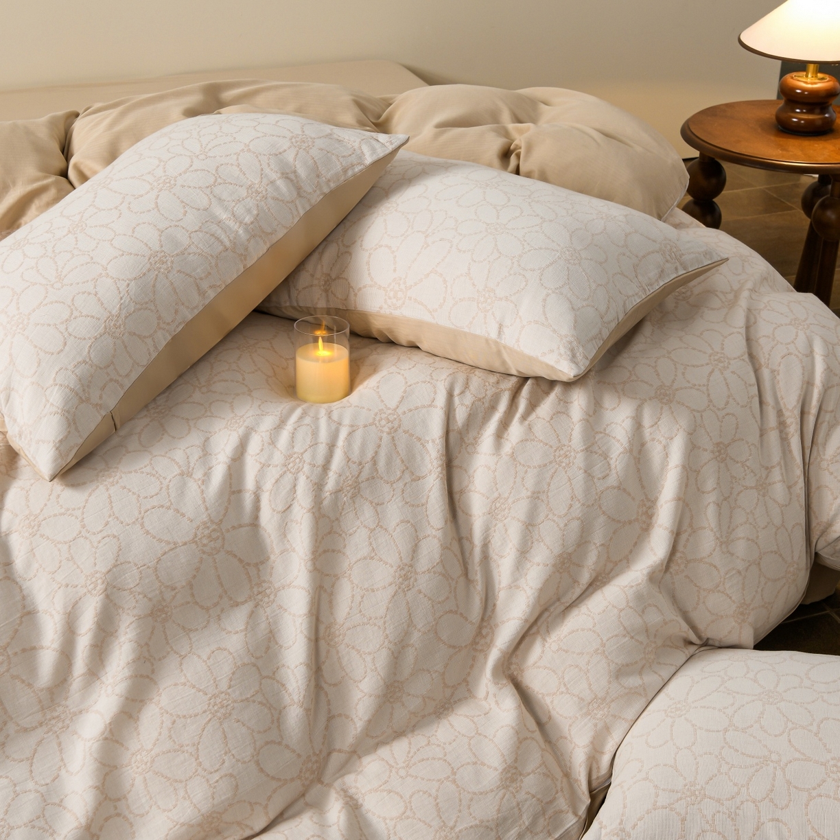 91家纺网 家纺一手货源 找家纺 菡宝 2026新款人字纹全棉色织提花四件套-赫尔墨斯 赫尔墨斯 杏