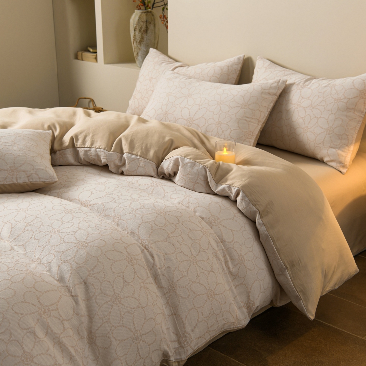 91家纺网 家纺一手货源 找家纺 菡宝 2026新款人字纹全棉色织提花四件套-赫尔墨斯 赫尔墨斯 杏