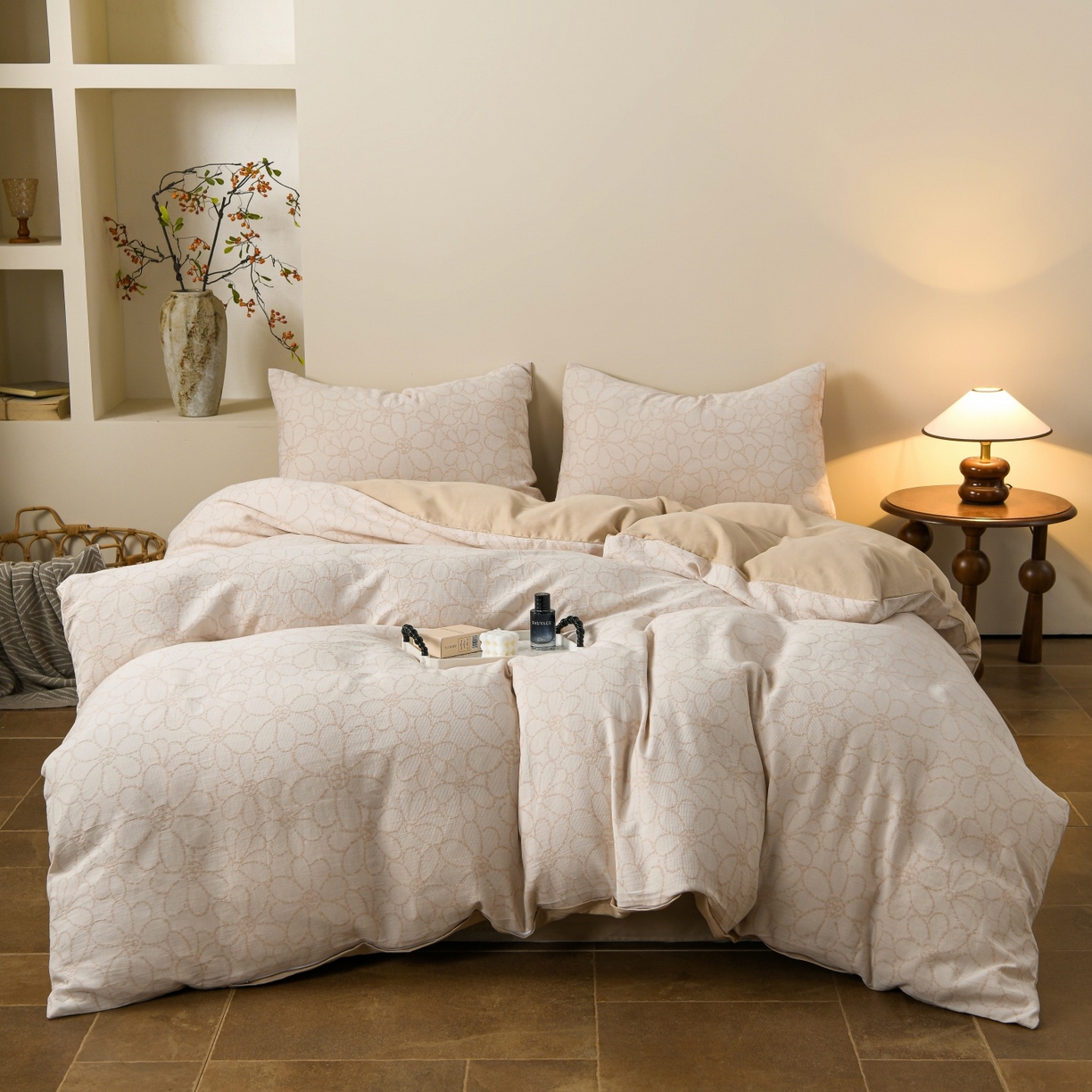 菡宝 2026新款人字纹全棉色织提花四件套-赫尔墨斯 赫尔墨斯 杏