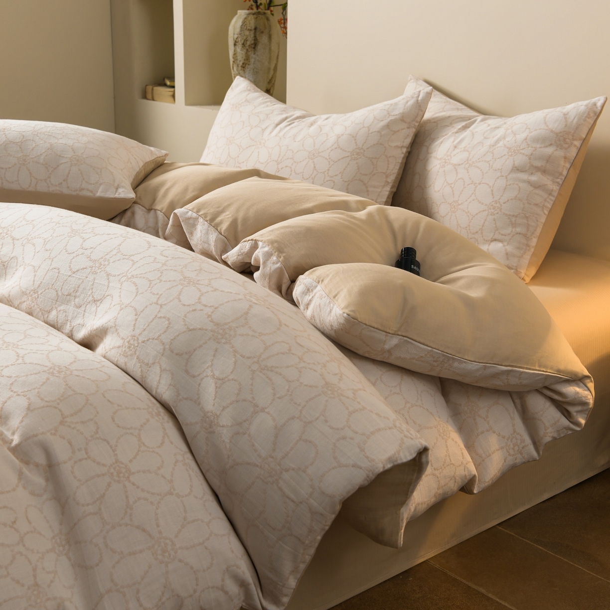 91家纺网 家纺一手货源 找家纺 菡宝 2026新款人字纹全棉色织提花四件套-赫尔墨斯 赫尔墨斯 杏