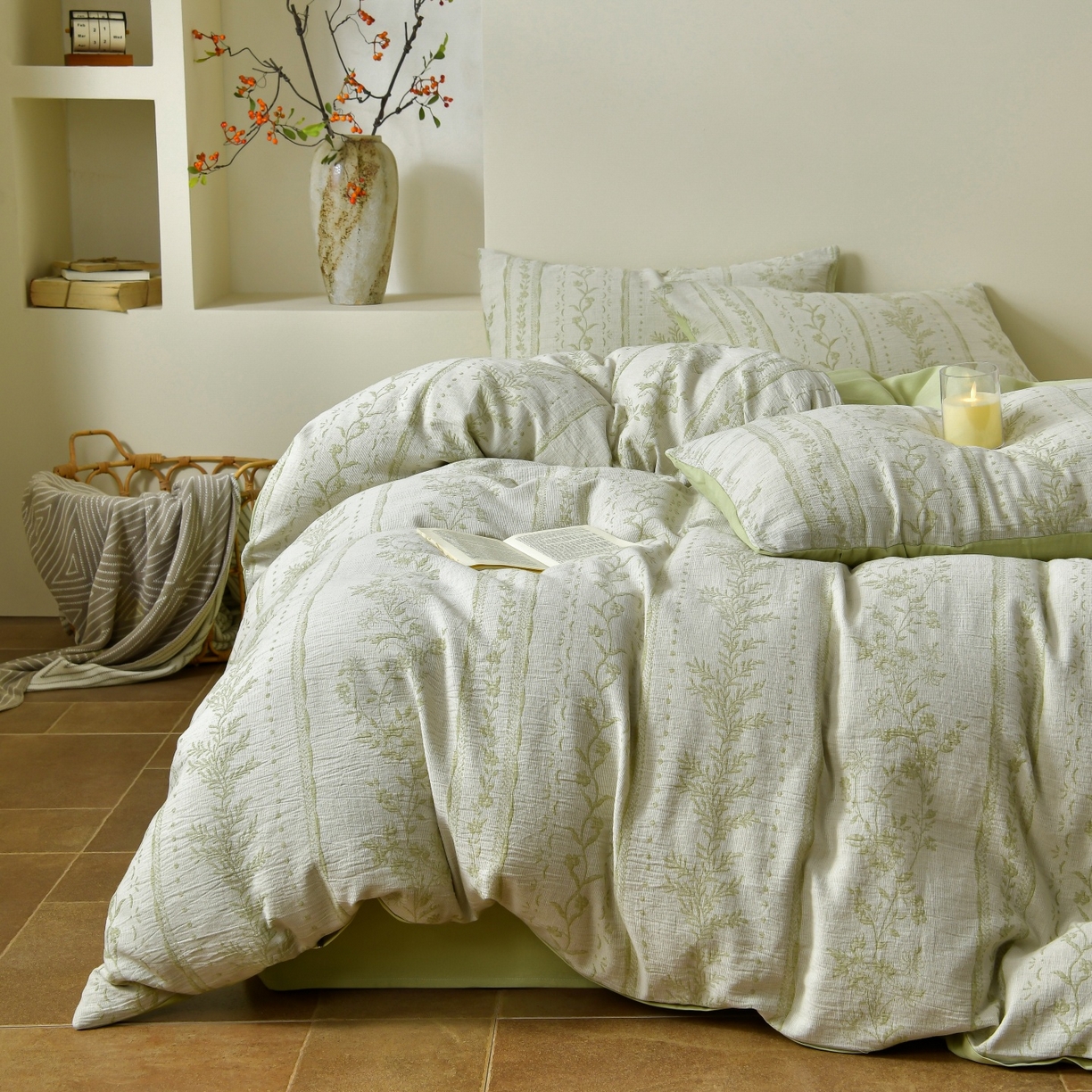 91家纺网 家纺一手货源 找家纺 （总）菡宝 2026新款人字纹全棉色织提花四件套-浪漫花蕴 