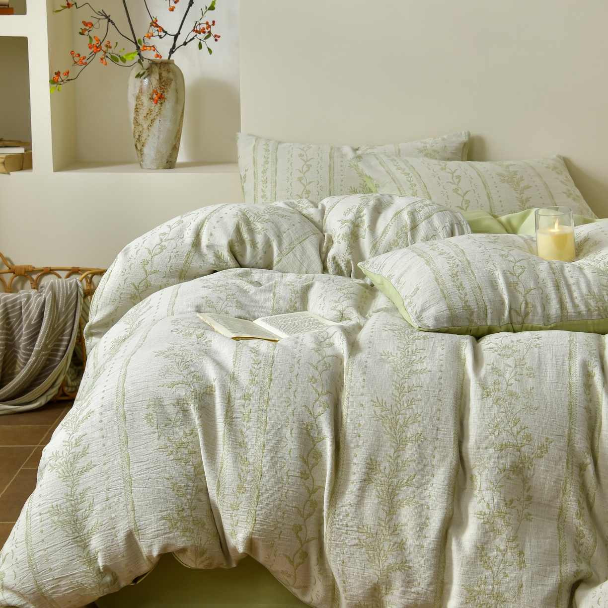 91家纺网 家纺一手货源 找家纺 （总）菡宝 2026新款人字纹全棉色织提花四件套-浪漫花蕴 