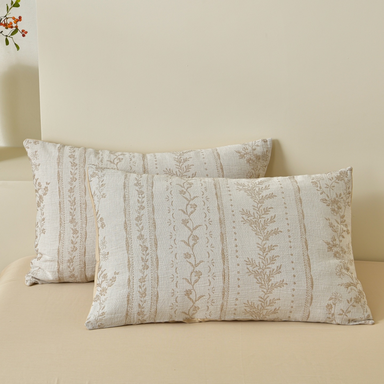 91家纺网 家纺一手货源 找家纺 菡宝 2026新款人字纹全棉色织提花四件套-浪漫花蕴  浪漫花蕴 杏