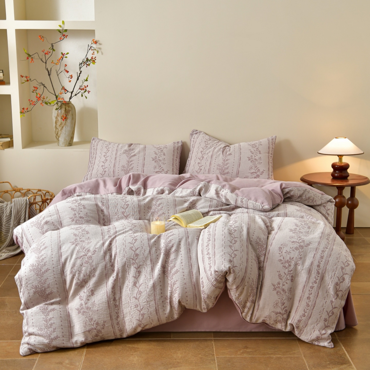 菡宝 2026新款人字纹全棉色织提花四件套-浪漫花蕴  浪漫花蕴 紫