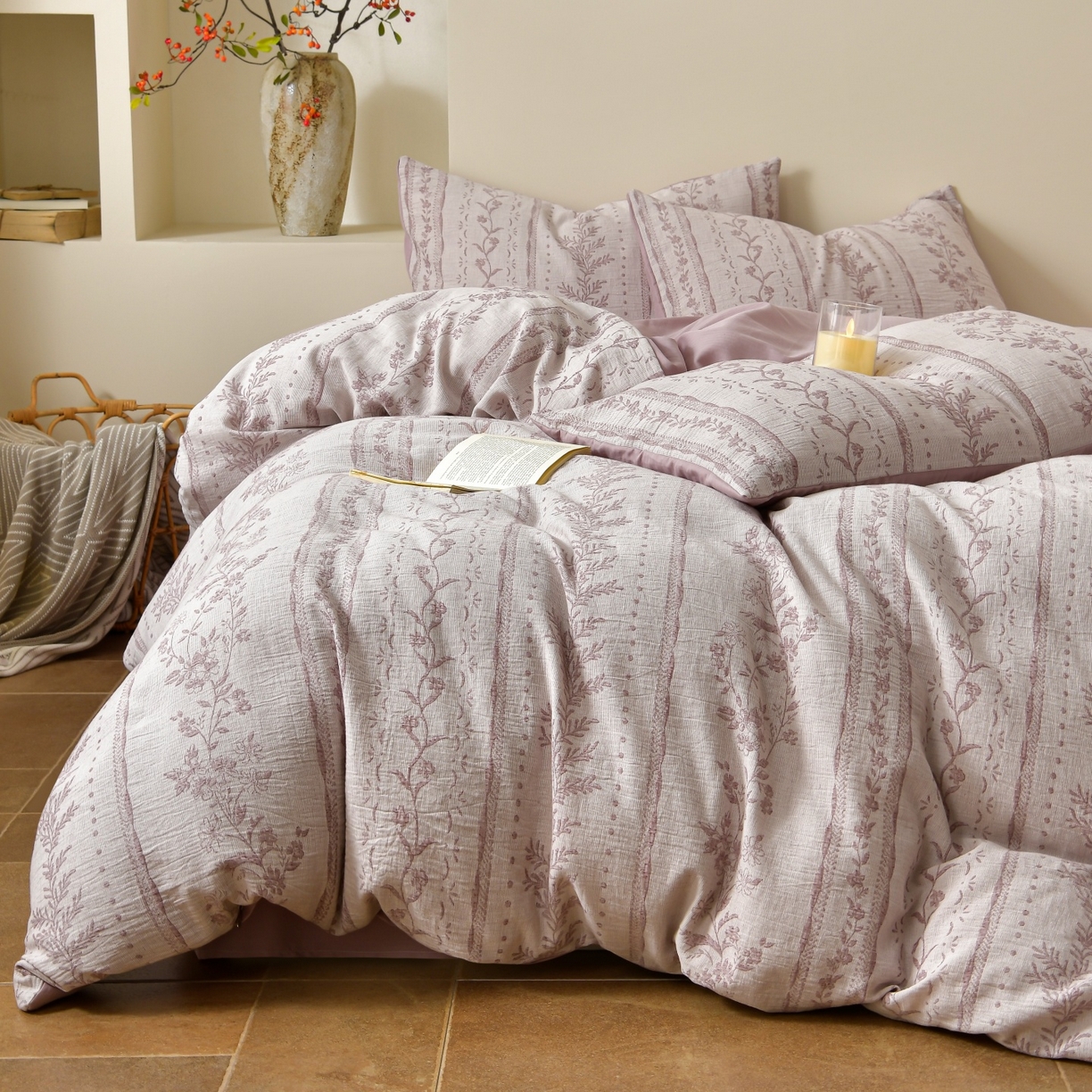 91家纺网 家纺一手货源 找家纺 菡宝 2026新款人字纹全棉色织提花四件套-浪漫花蕴  浪漫花蕴 紫