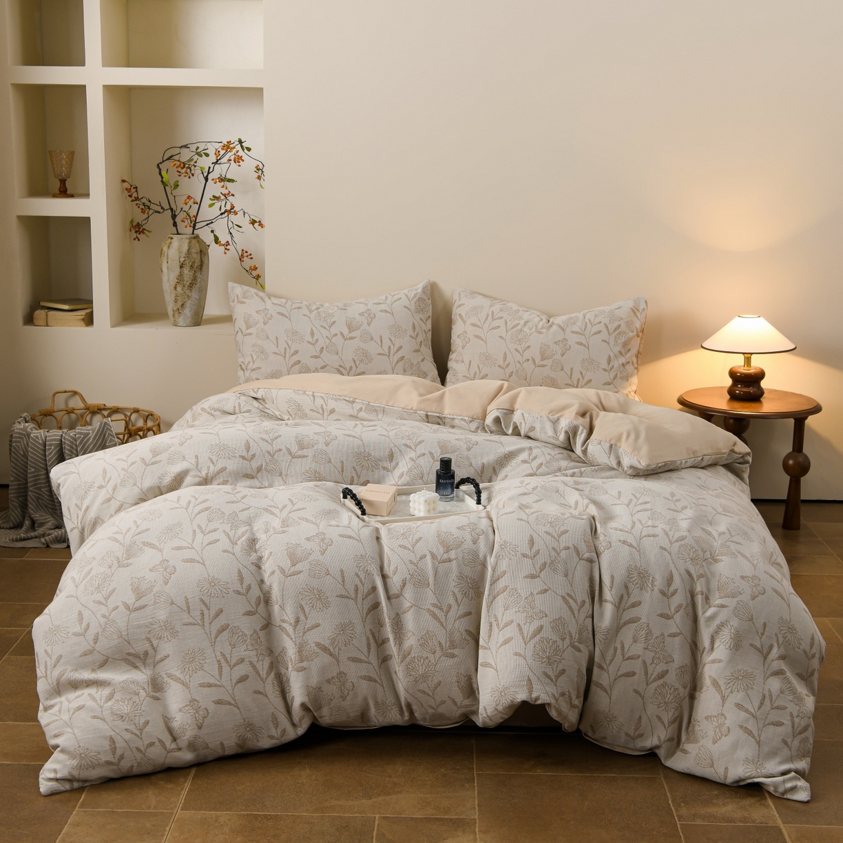 菡宝 2026新款人字纹全棉色织提花四件套-流风余韵  流风余韵 杏