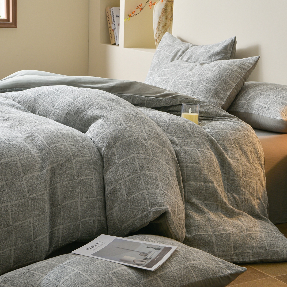 91家纺网 家纺一手货源 找家纺 （总）菡宝 2026新款人字纹全棉色织提花四件套-苏珊格 