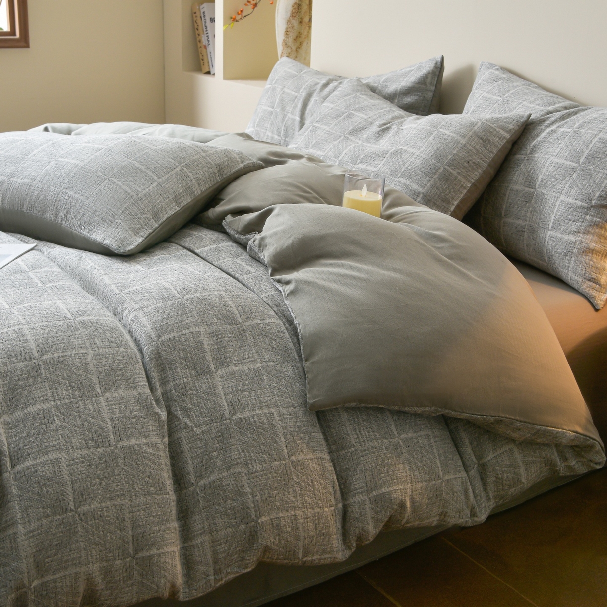 91家纺网 家纺一手货源 找家纺 （总）菡宝 2026新款人字纹全棉色织提花四件套-苏珊格 