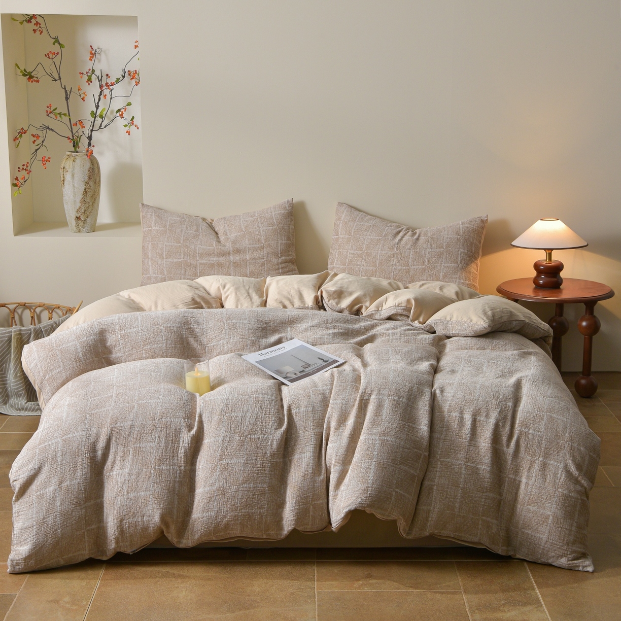 91家纺网 家纺一手货源 找家纺 （总）菡宝 2026新款人字纹全棉色织提花四件套-苏珊格 