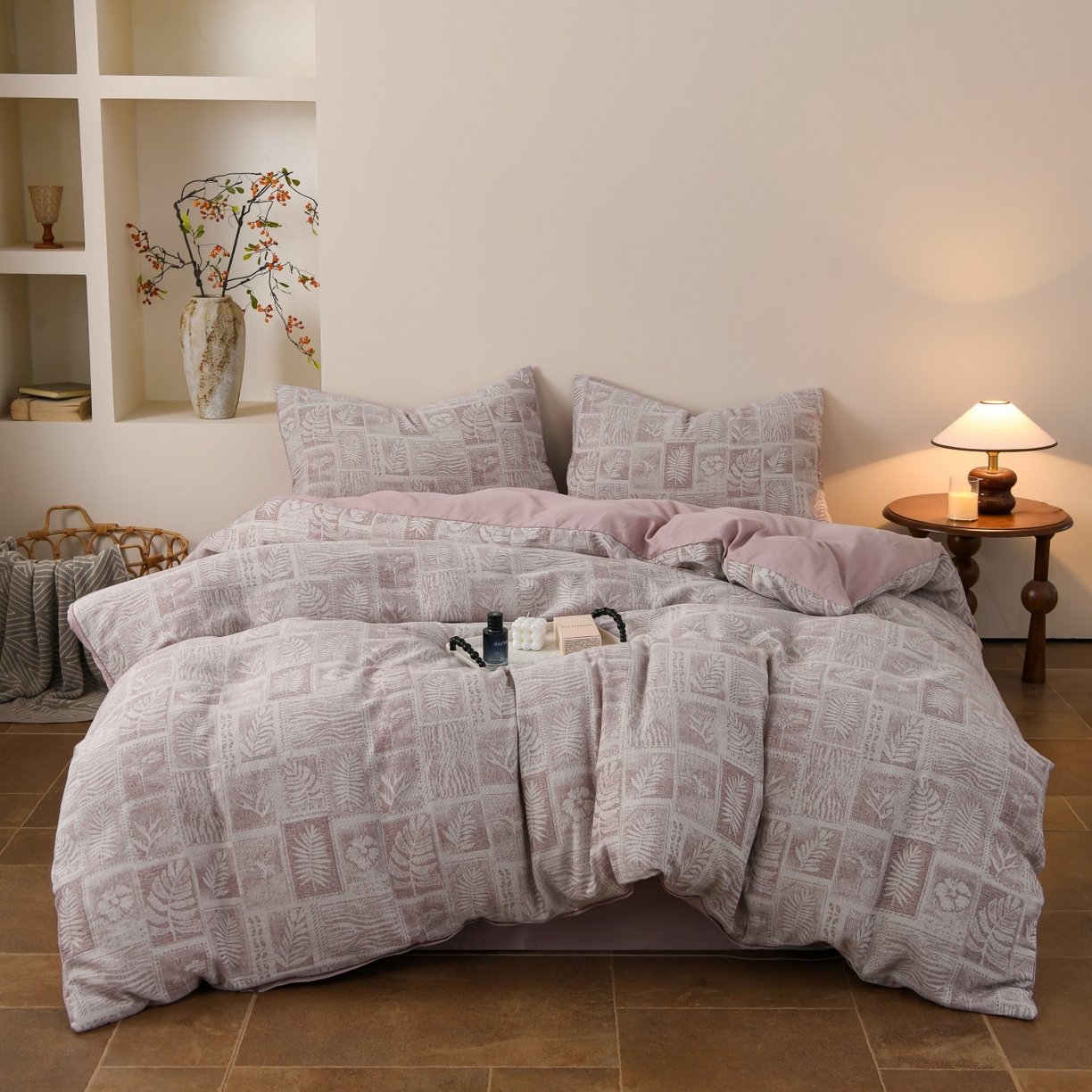 91家纺网 家纺一手货源 找家纺 （总）菡宝 2026新款人字纹全棉色织提花四件套-棕榈韵致 