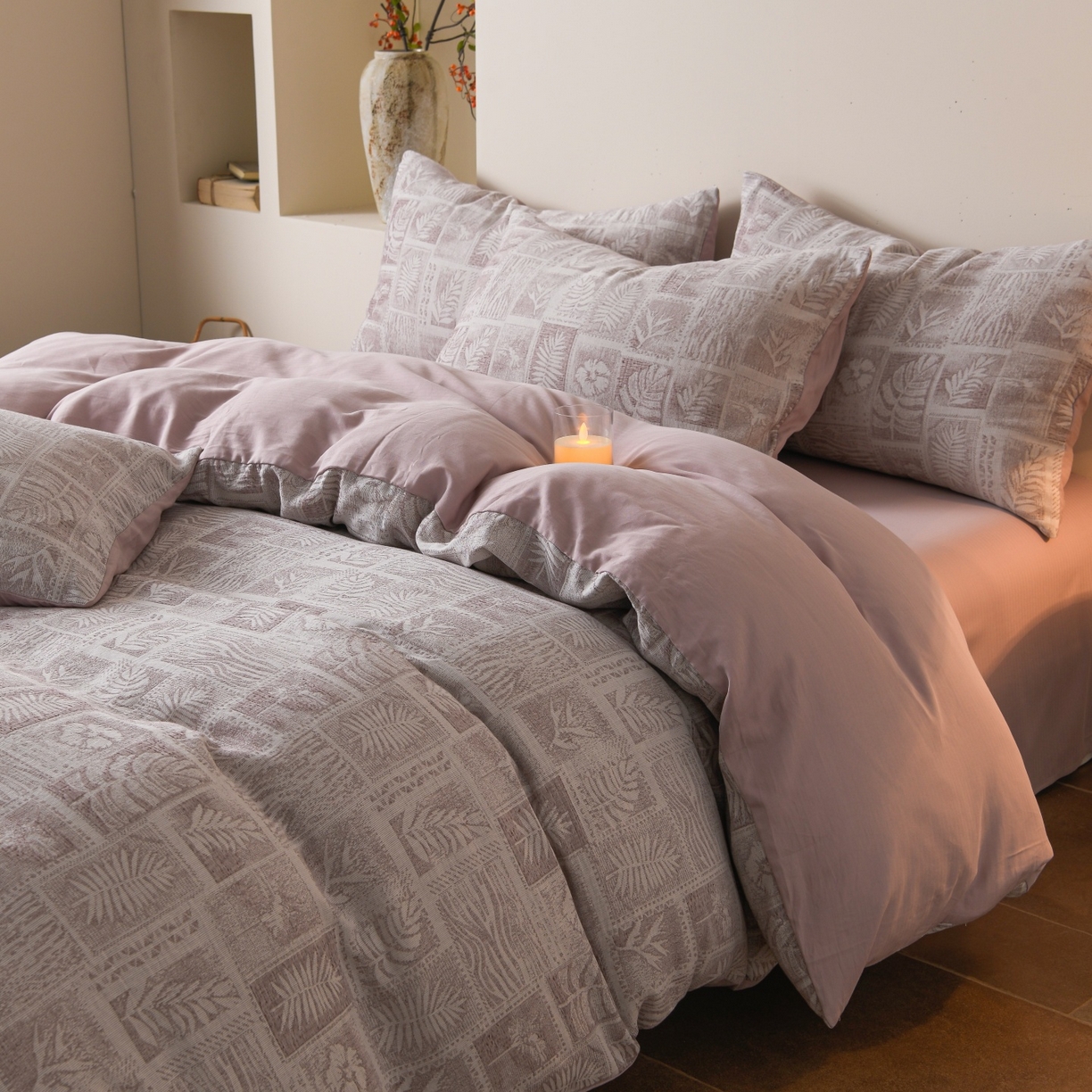 91家纺网 家纺一手货源 找家纺 （总）菡宝 2026新款人字纹全棉色织提花四件套-棕榈韵致 