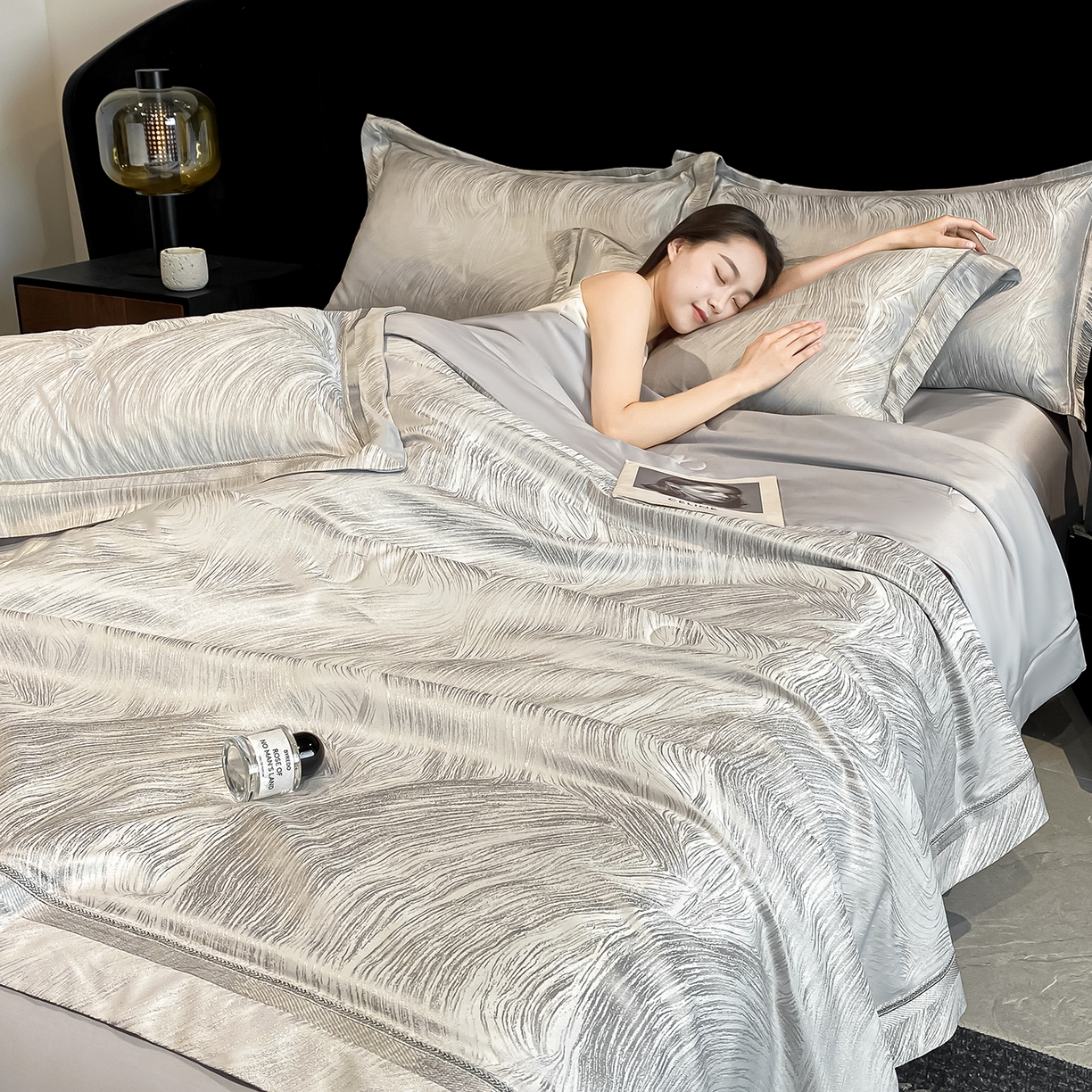 91家纺网 家纺一手货源 找家纺 （总）置顶家纺 2026新款摩登天空-大理石纹水洗天丝夏被夏凉被空调被刺绣四件套