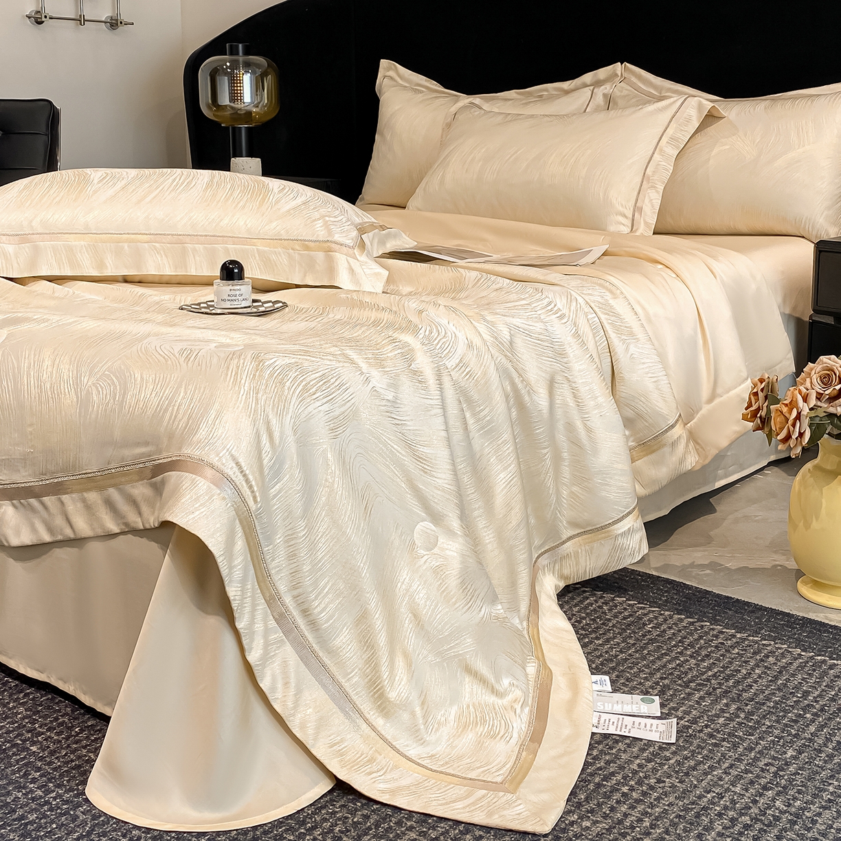 91家纺网 家纺一手货源 找家纺 置顶家纺 2026新款摩登天空-大理石纹水洗天丝夏被夏凉被空调被刺绣四件套 摩登天空-浅香槟