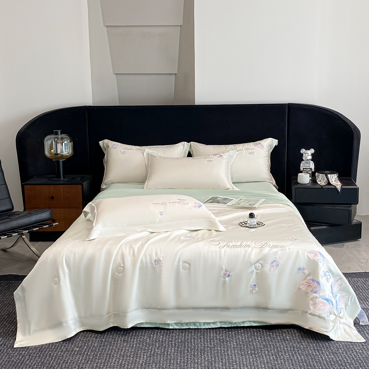 91家纺网 家纺一手货源 找家纺 （总）置顶家纺 2026新款星羽-水洗天丝夏被刺绣樱桃夏凉被空调被刺绣四件套