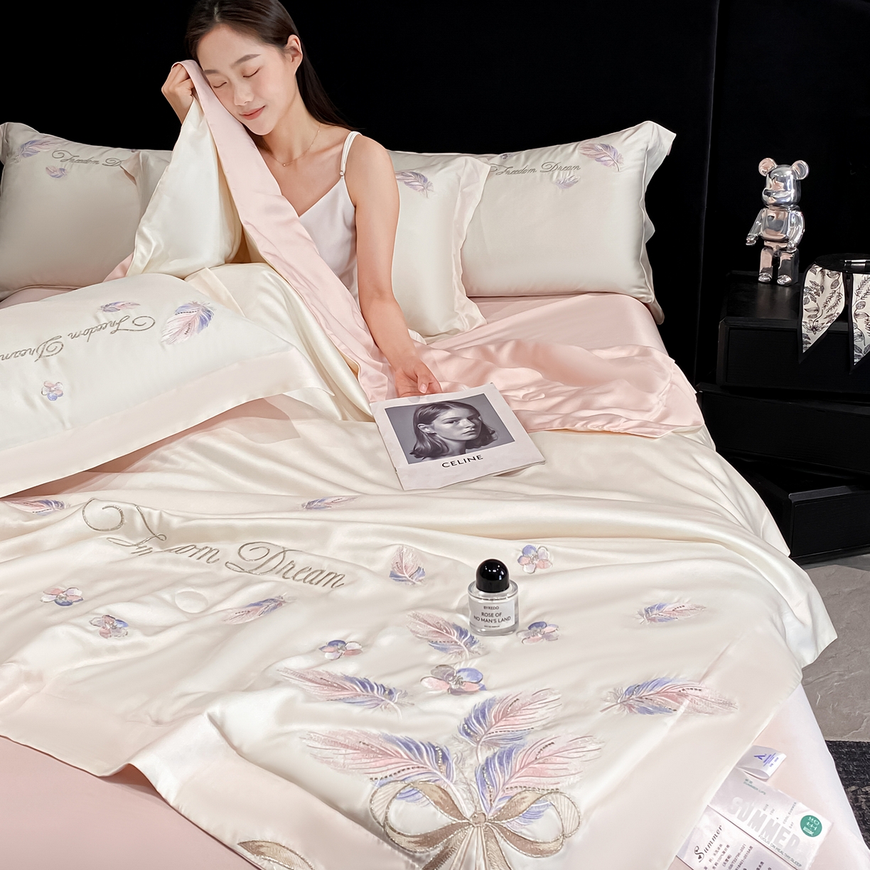 91家纺网 家纺一手货源 找家纺 （总）置顶家纺 2026新款星羽-水洗天丝夏被刺绣樱桃夏凉被空调被刺绣四件套