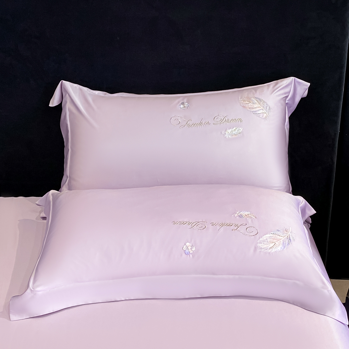 91家纺网 家纺一手货源 找家纺 置顶家纺 2026新款星羽-水洗天丝夏被刺绣樱桃夏凉被空调被刺绣四件套 星羽-香芋紫