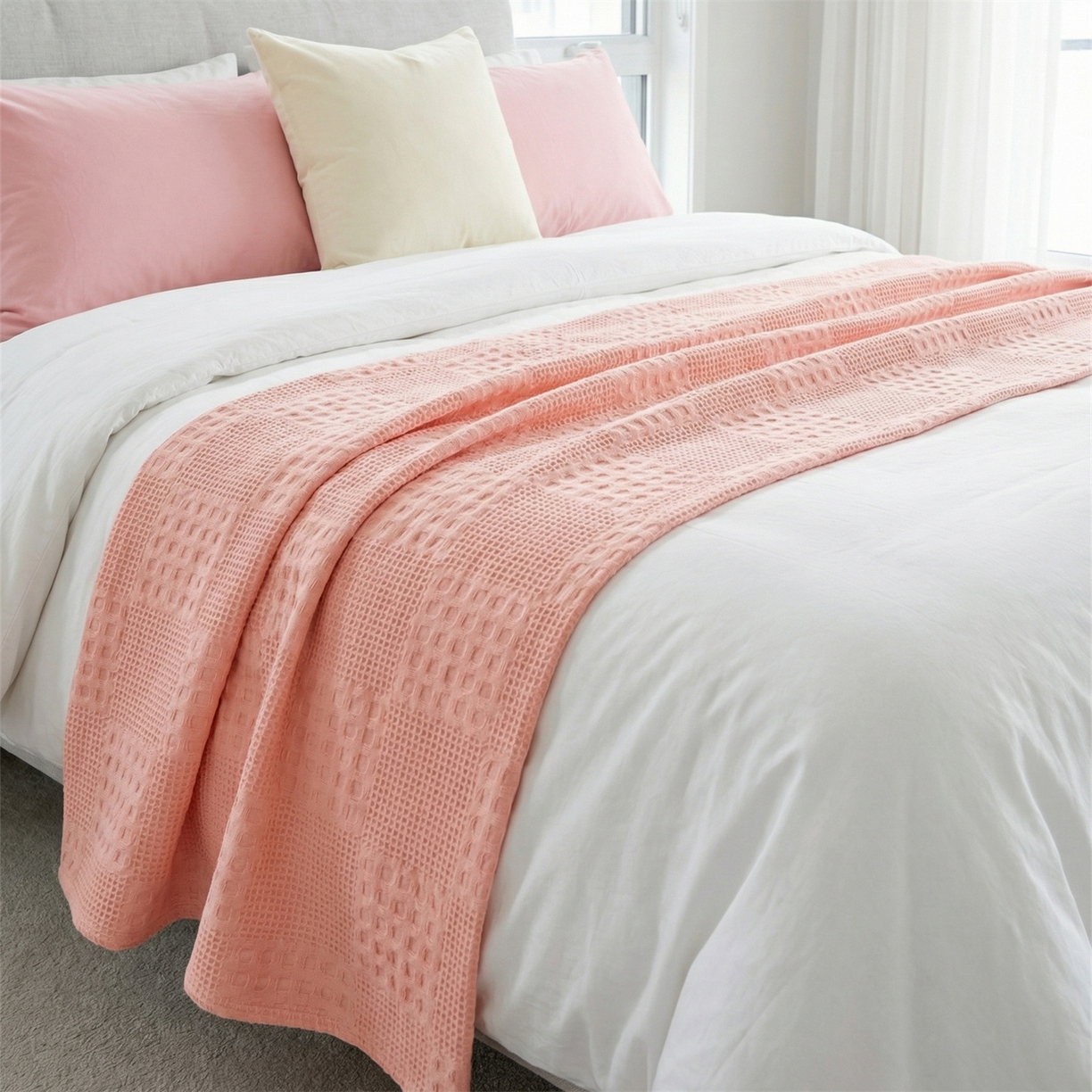 91家纺网 家纺一手货源 找家纺 娇兰毛巾 2026新款7a抗菌全棉安心棉毯盖毯艾格纱布毛巾被 粉色